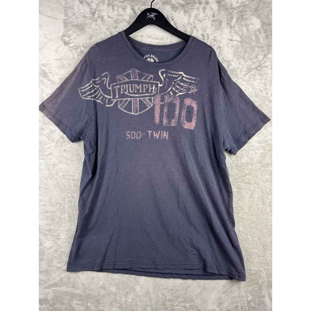 Lucky‎ Brand Triumph Motorcycles Shirt Mens XL Gray Tee Paper Thin Faded Smoky